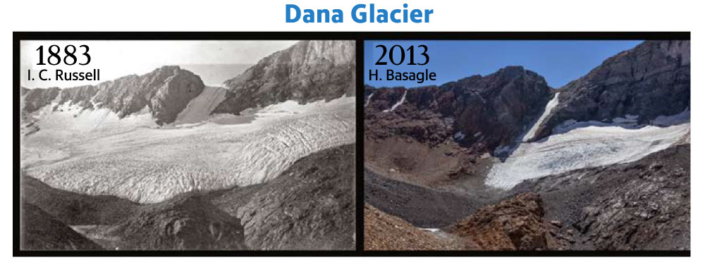 Historical and contemporary photographs of the Dana Glacier in the Sierra